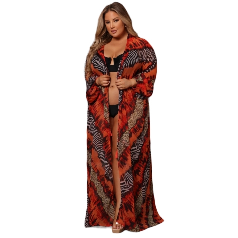 Fashion Nova Red Sheer Animal Print Cover Up